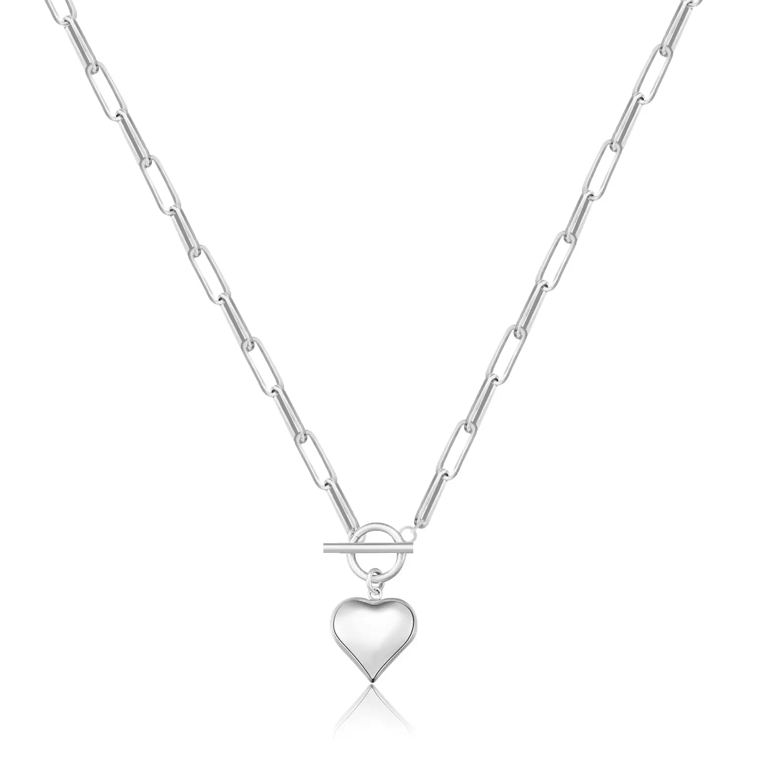 Women's Necklace 925 Sterling Silver Paperclip with Heart Locket & Toggle Fastener, Jewelry Accessory