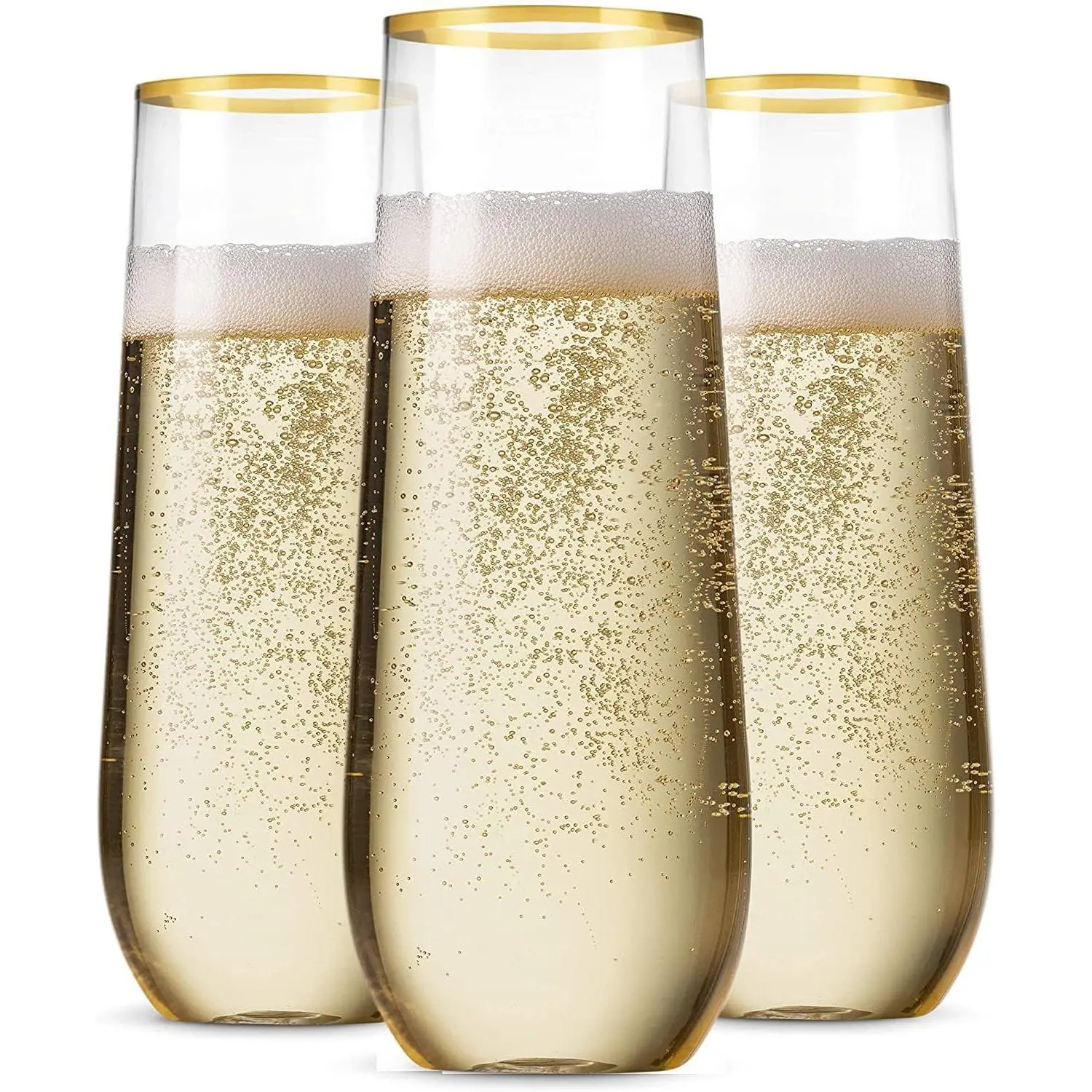 36 Pack Stemless Plastic Champagne Flutes, Disposable 9 Oz  Rim Clear Plastic Toasting Glasses Shatterproof Recyclable and