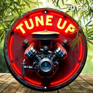 1PC 7.87x 7.87inch Aluminum Vintage Neon Engine Round Aluminum Sign - 8x8" Vintage Farmhouse Style Metal Wall Art, Vintage Decoration, Suitable for Home, Garage, Coffee Shop, Bar, Restaurant, Wall Art Decoration, Vintage Garage Signs