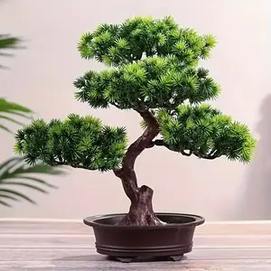 Artificial Japanese Bonsai Tree, Realistic Miniature Pine Topiary with Rock & Plastic Pot, Low-Maintenance Zen Garden Decor