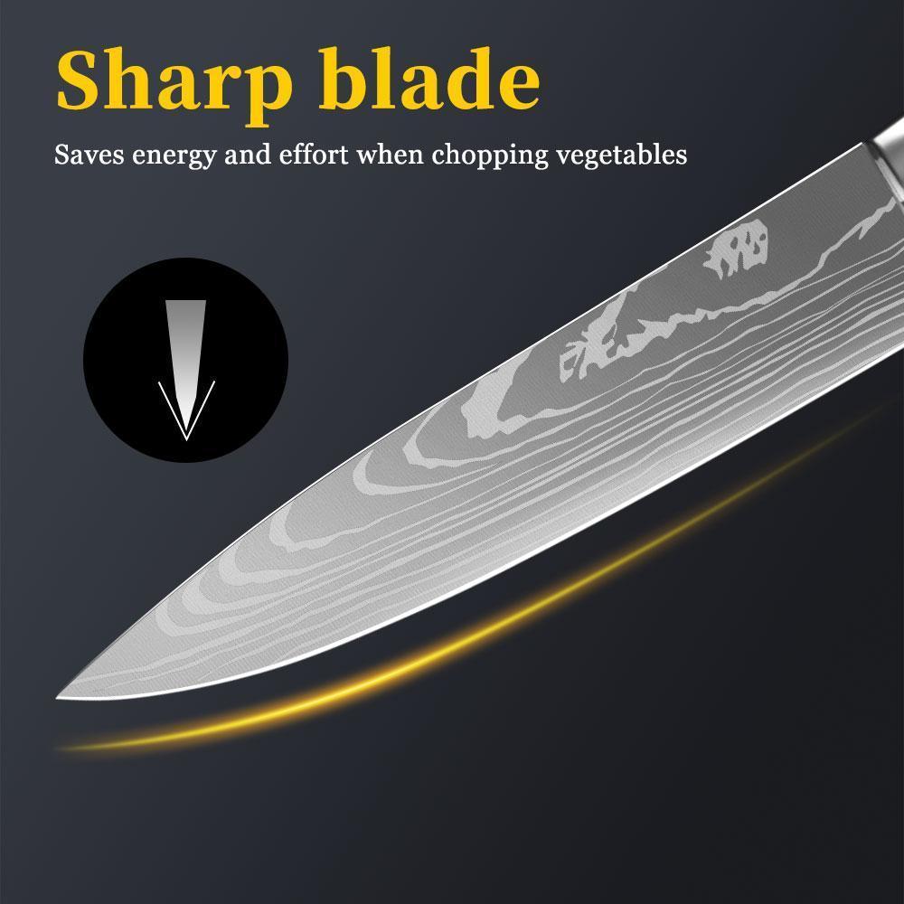 Japanese Chef's Knife - 8 Inch Sharp Kitchen Knife, Damascus Style Stainless Steel Professional Kitchen Knife for Slicing with Sheath, Box Knife Body Wooden