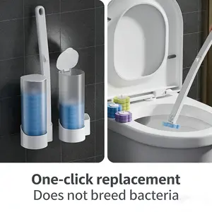 Disposable Toilet Brush Set with 6 Refills | Wall-Mounted Bathroom Cleaning System