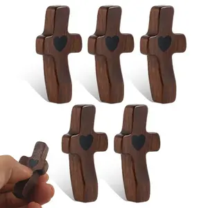 Mini Olive Wood Cross Set of 5, Handheld Wooden Cross, Handmade Christian Symbol, Ideal Spiritual Gift for Believers, Perfect for Prayer, Worship, Meditation
