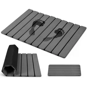 Foldable Stone Bath Mat, 2 PCS Quick-Dry Diatomaceous Earth Stone Drying Mat for Bathroom, Non-Slip Rubber Base, Shower Mat Outside Shower, Easy to Store, Easy to Cl