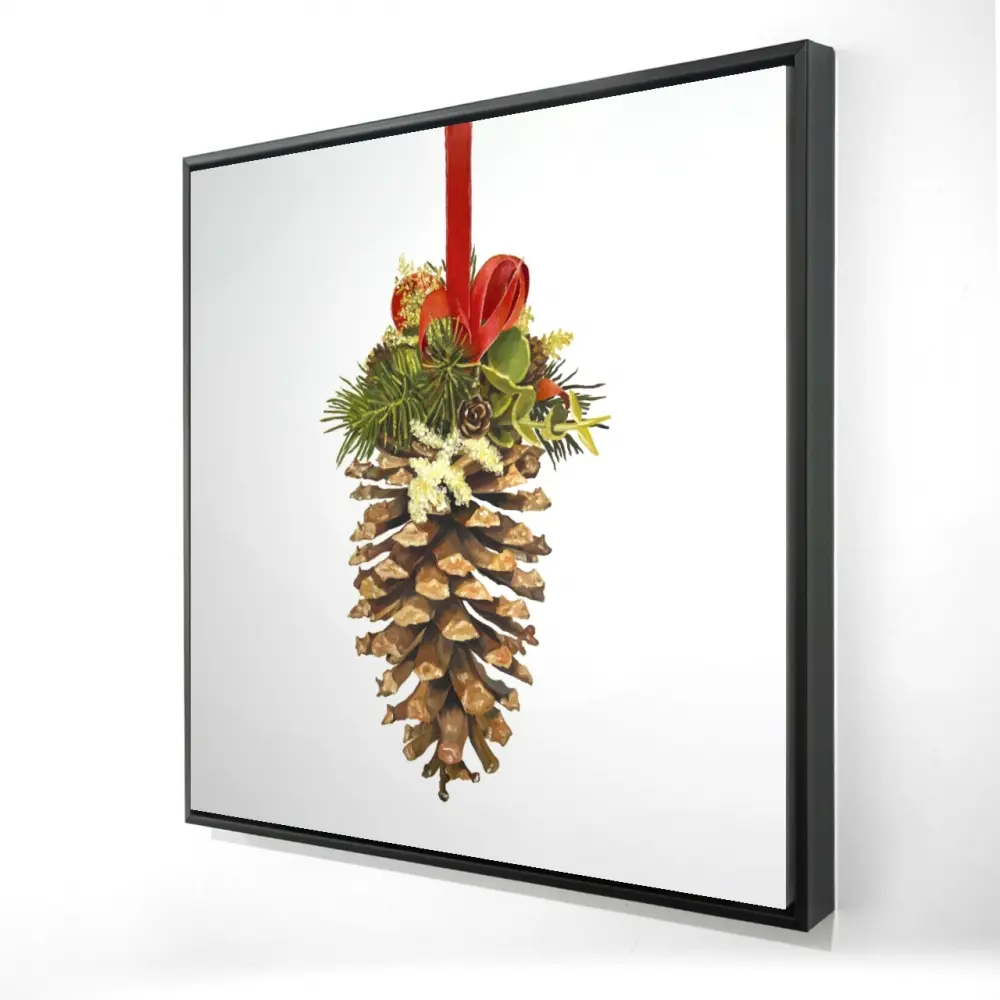 Begin Home Decor 2081-2424-HO12 24 x 24 in. Christmas Pine Cone Canvas - Rustic Trees Framed Home Decor