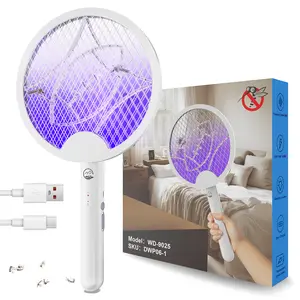 Electric Fly Swatter Racket, Foldable 2 in 1 Bug Zapper with Purple Trap Lamp, 4000V & 1500mAh Powerful Mosquito Trap Killer with Type-C Rechargeable for Indoor Home Office Patio Camp(1 Pack)