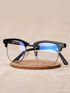 Fashion Metal Half Frame Business Style Rectangular Stylish Glasses Fashion Eyeglasses for Men and Women, Versatile Streetwear Reading High Quality Eyewear, Fashionable Frames Glasses