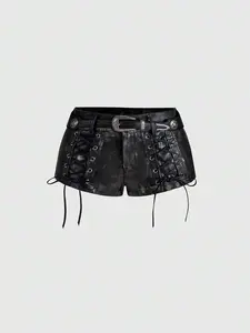 Millennium Babe Vintage Hippie Babe Animal Print Faux Fur Patchwork Mini Low Waist Shorts For Women