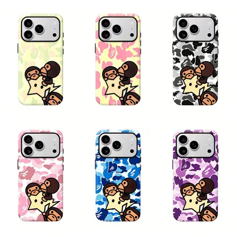 Bape Milo Galaxy Camo Shockproof Protection Casing, Button-Protective Phone Accessory for iPhone Series 12-18 Pro Max, Y2K Streetwear Space-Themed Smartphone Cover, Phone Accessories