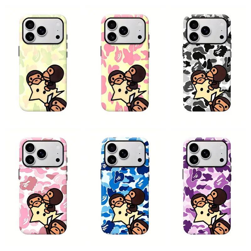 Bape Milo Galaxy Camo Shockproof Protection Casing, Button-Protective Phone Accessory for iPhone Series 12-18 Pro Max, Y2K Streetwear Space-Themed Smartphone Cover, Phone Accessories