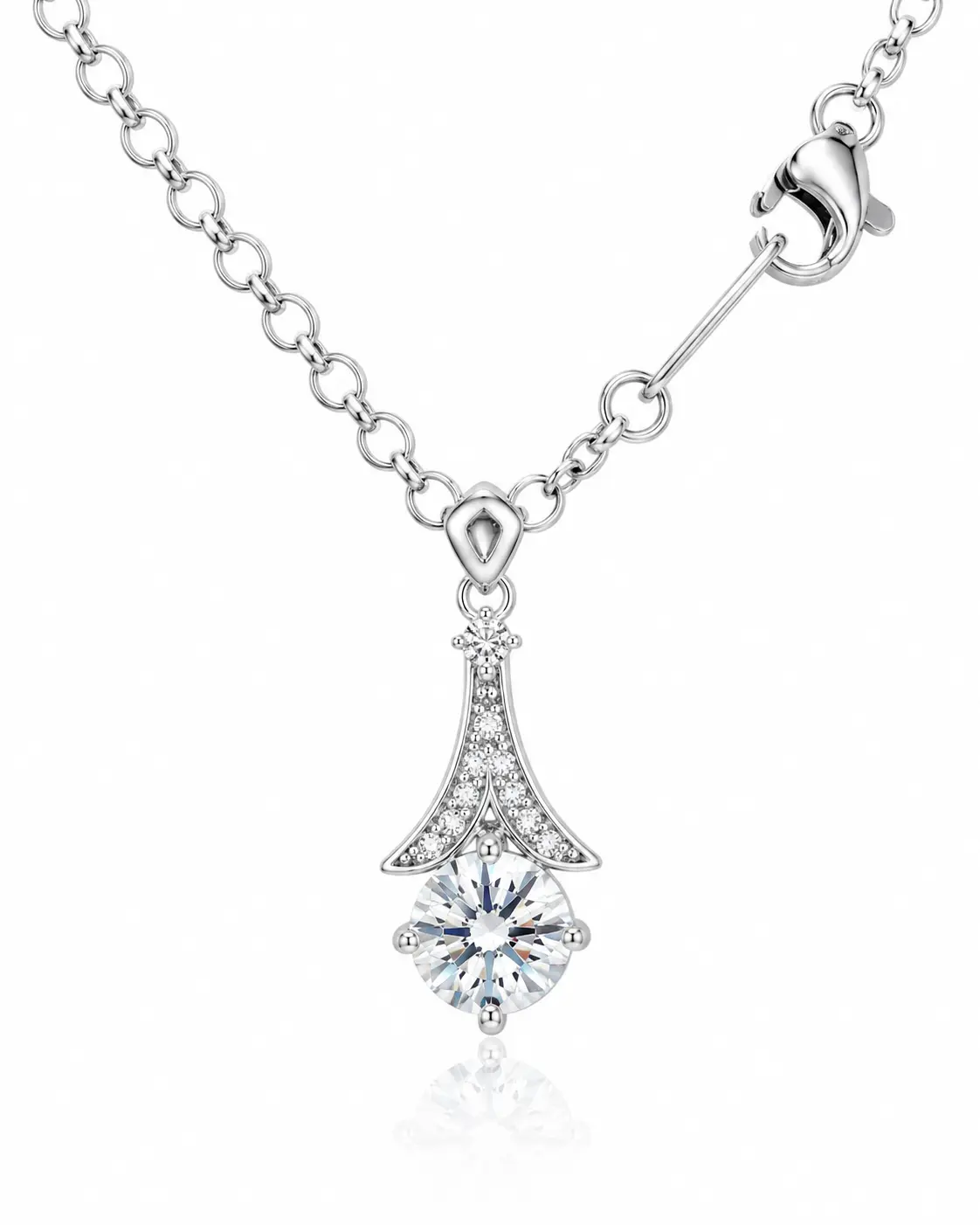 Eiffel Tower Pendant Necklace with 0.8ct Moissanite Stone, Elegant Adjustable Jewelry for Women, Ideal for Casual Daily Wear or as a Birthday Gift, Fade Resistance, High Refractive Index, Mothers, Round Cut, High Ri, Tower Shape, Unisex, Anniversaries, Ox