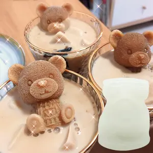 Cute Teddy Bear Standing Handmade DIY Aromatherapy Aromatic Plaster Candle, Creative Coffee Drink Shaped Silicone Mold for Unique Crafts Handmade Gifts