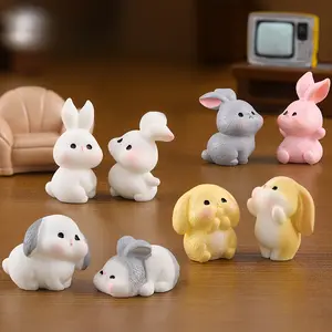 Miniature Landscape Creative Cute Bunny Family Animal Figurines Decorations Accessories Mini Desktop Resin Ornaments