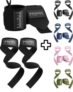 Gym Straps Weight Lifting Wrist Wraps Bundle – Workout Lifting Straps for Deadlift – Wrist Straps for Weightlifting Men & Women - Muñequeras Para Gym