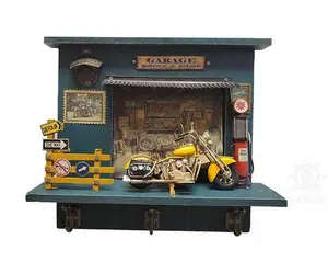 Vintage Harley Davidson Motorcyle-Detailed Shadow Box with Keychain Hooks and Bottle Opener