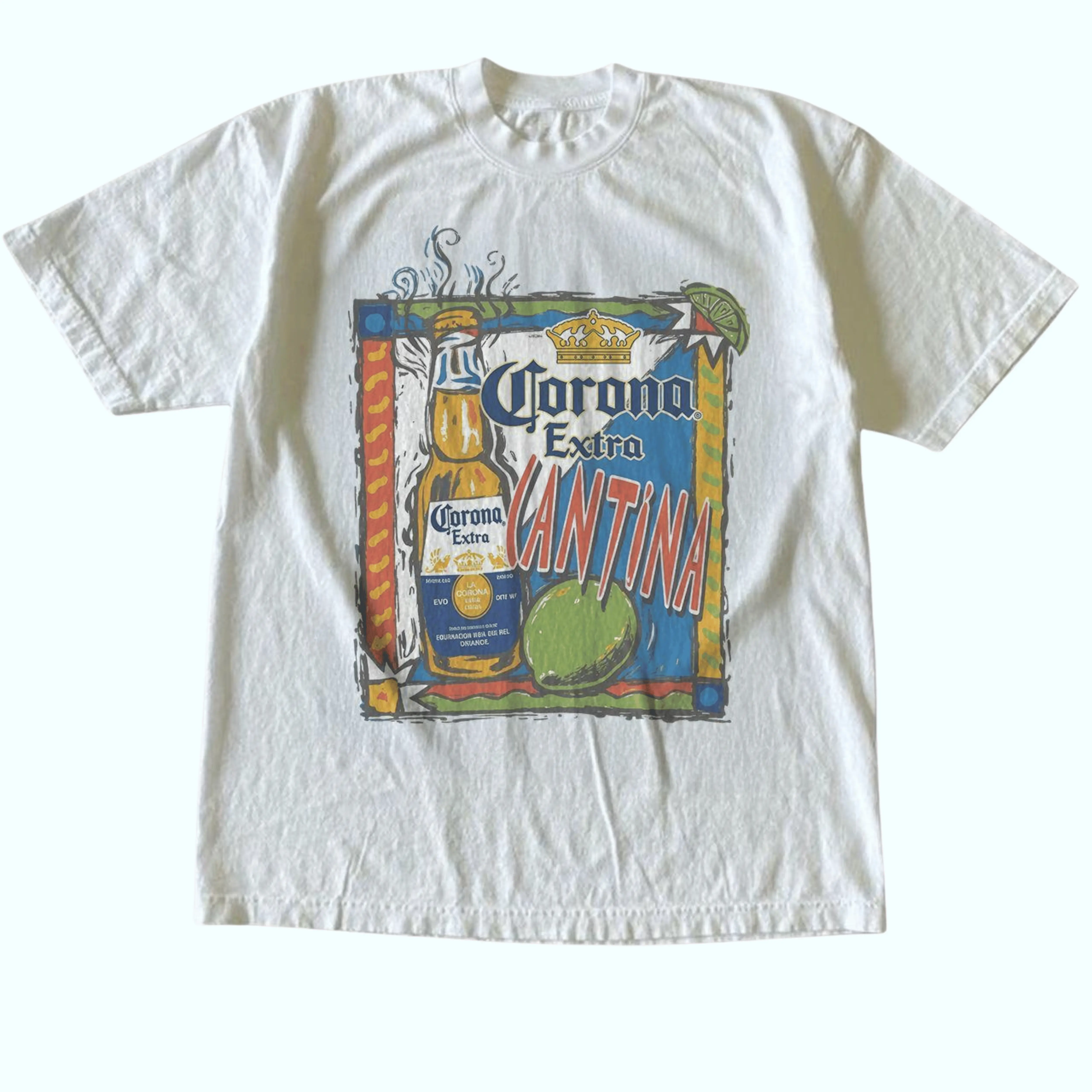 Gildan Men's and Women's T-Shirt, Vintage Style Corona Extra Cantina Beer Graphic Tee, Unisex Casual Top, Tropical Beach Vacation Shirt, Mexican Bar Party Clothing, Matching Couples Outfits, Unique Birthday Present, Premium Cotton, Summer Merch