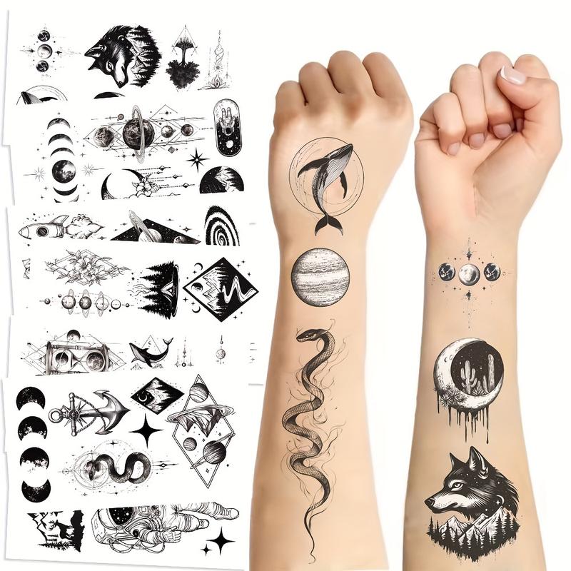 10 Pieces Black Space Temporary Tattoo, Geometric Planet Fake Tattoo Sleeves, Suitable for Women Men Adult, 3D Star Moon Sun Solar System Tattoo Sticker Universe Astronaut Galaxy Arm Art Design-Easy to Apply and Remove, Durable and Durable. 10 Pieces Black Space Temporary Tattoo, Geometric Planet Fake Tattoo Sleeves, Suitable for Women Men Adult, 3D Star Moon Sun Solar System Tattoo Sticker Universe Astronaut Galaxy Arm Art Design-Easy to Apply and Remove, Durable and Durable.