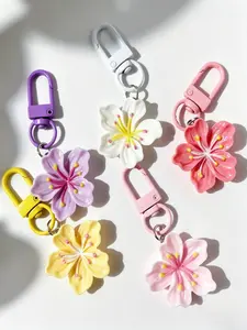Cherry Blossom Bag Charm Keychain, Realistic 3D Macaron Color Palette, Soft and Cute Accessory for Bags, Keys, and Earphone Cases