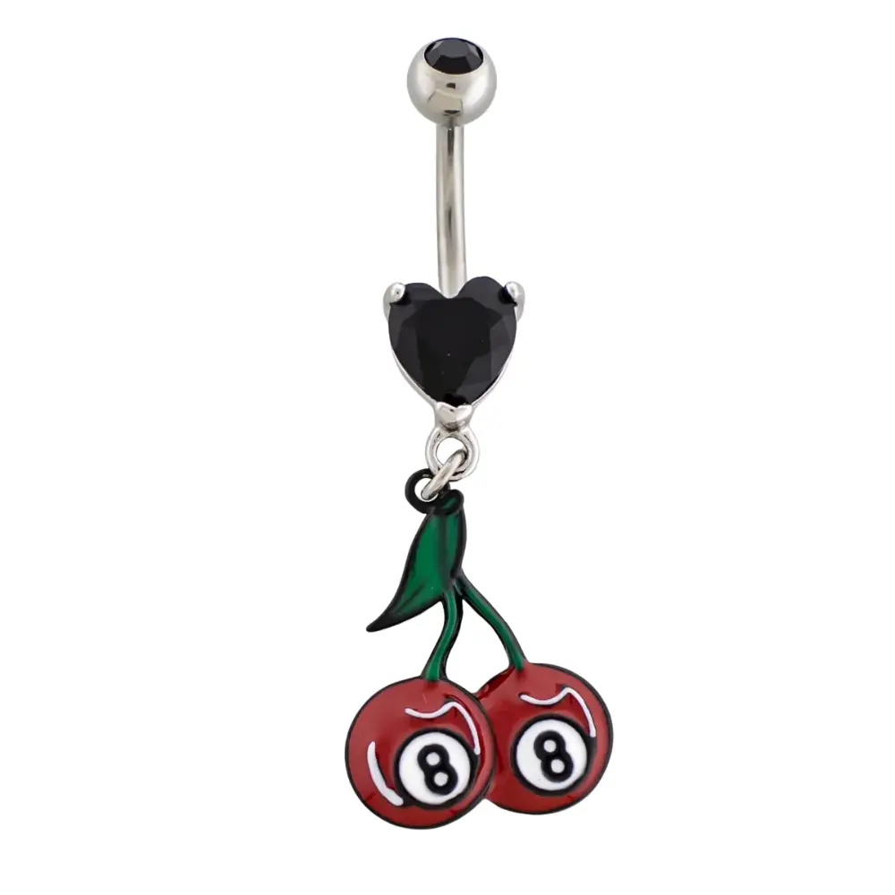 Eight Ball Cherries Dangling Belly Button Ring - 316L Stainless Steel