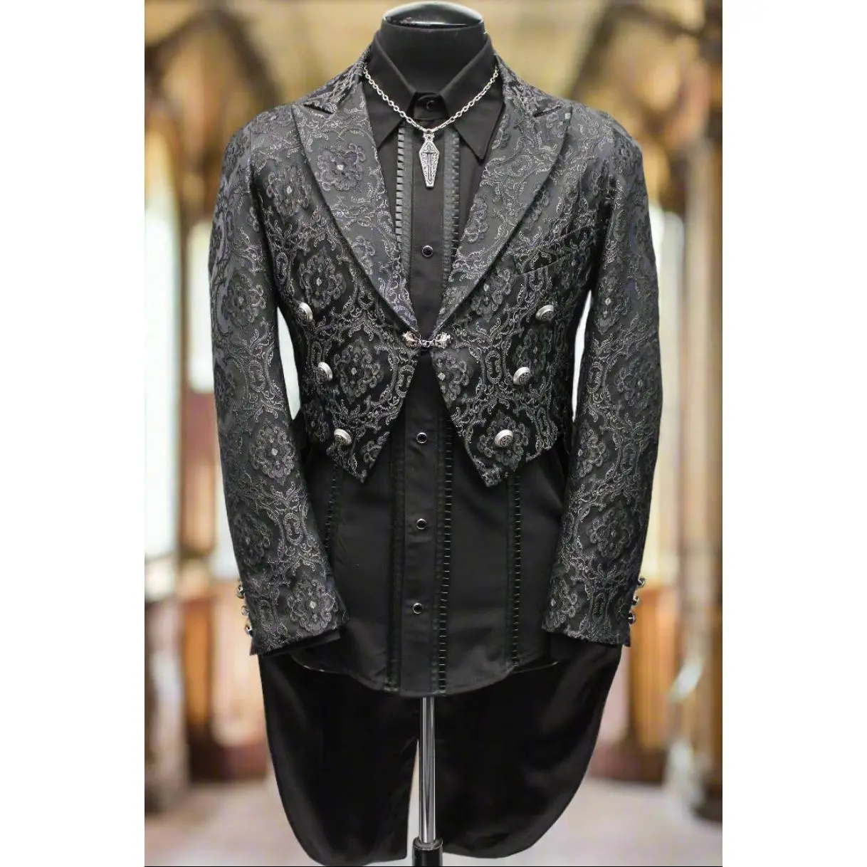 MONTE CRISTO TAILCOAT - BLACK EDWARDIAN BROCADE
