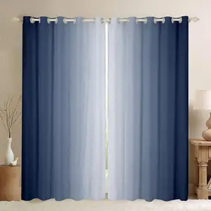 (2 Panels Navy Blue and White Darkening Drapes,Gradient Style Curtains Women Men,Ombre Printed 30%-50% Blackout Curtains,Geometric Window Treatments Home Textile