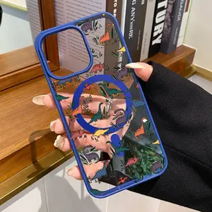 Magnetic Phone Case for iPhone 17 Air 15 Plus 16 Pro Max 16E 14 13 12 11 mini X XS XR Dino Delight Pattern TPU Shockproof Anti-Scratch Stylish Smartphone Cover
