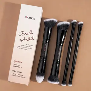 Maange 4-Piece Makeup Brush Set, Foundation Brush, Blush Brush, Loose Powder Brush, Eyeshadow Brush, Concealer Brush, Metal Frame