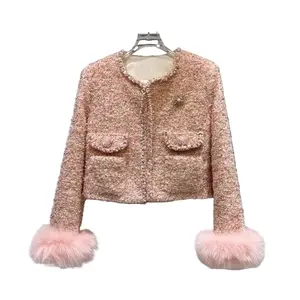 Jessica Bara Leiza Tweed Fur Cardigan