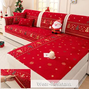 Christmas Tree Snowflake Design Chenille Sofa Cover, Elastic Sofa Slipcover, Non-Slip, Pet Friendly, for 1-4 Seater Sofas, Home Decor Gift, Christmas gift