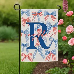 Personalized Patriotic House Flag, 4th of July Coquette Bows Garden Flag, Patriotic Yard Flags, Monogrammed Flags
