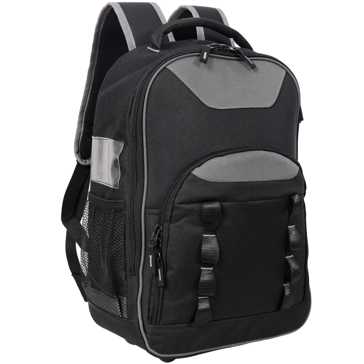 Heavy-Duty 600D Oxford Cloth Anti-Shock Tool Backpack - 25KG Large Capacity, 14.6x17x18.8in Black Gray, Dual-Compartment, Double-Layered Pockets, Detachable Divider, Ergonomic Padded Back, Cushioned Carry-All for Electrician Technicians (Black Backpacks),