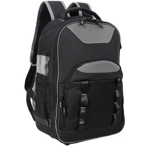 Heavy-Duty 600D Oxford Cloth Tool Backpack, 14.6x17x18.8in Black Gray, 25KG Large Capacity, Multi-Pocket with Detachable Divider, Ergonomic Padded Back for Electrician Technicians