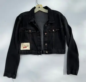 Crown Collection Women’s Black Cropped Denim Jacket – Size Small