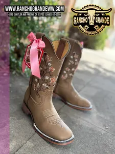 Cowgirl Boots Square Toe Ladies Women Mujer Dama MOD-415 Color Ocre with  Beautiful Flowers
