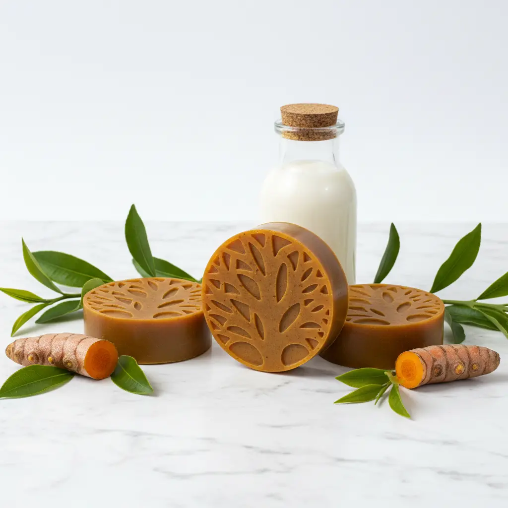 Golden Turmeric & Donkey Milk Artisan Soap Bar - Gentle Antibacterial Botanical Extracts Small Batch Natural Blend Daily Use Cleanser with Patchouli & Coconut-Vanilla Aroma, Earthy Scent, Skin Brightening, Vitamins, Body Care, Scented