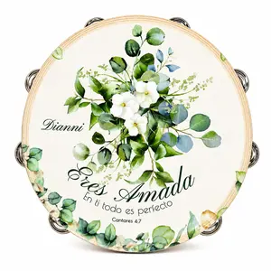 You're Loved Spanish Version Tambourine Synthetic Leather Non-Slip Grip Metal Cymbals Premium Wood