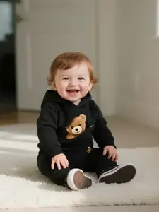 Newborn Baby Boy Girl Hoodie Set, Long Sleeve Cartoon Letter Print Romper Pants, Casual Fashion Infant Clothing for Daily Wear