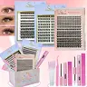Natural Wispy Fluffy Cluster Eyelash Set, DIY False Eyelashes Kit with bond seal remover and applicator, natural wispy for everyday use lashes, Eyelash Clusters Wispy