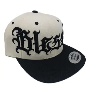 Customize 11 letters, Off White/ Black Yupoong Classics Flat Bill Snapback Hat - 6089M