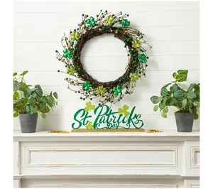 Glitzhome 20"D St.Patrick's Shamrock Berry Wreath