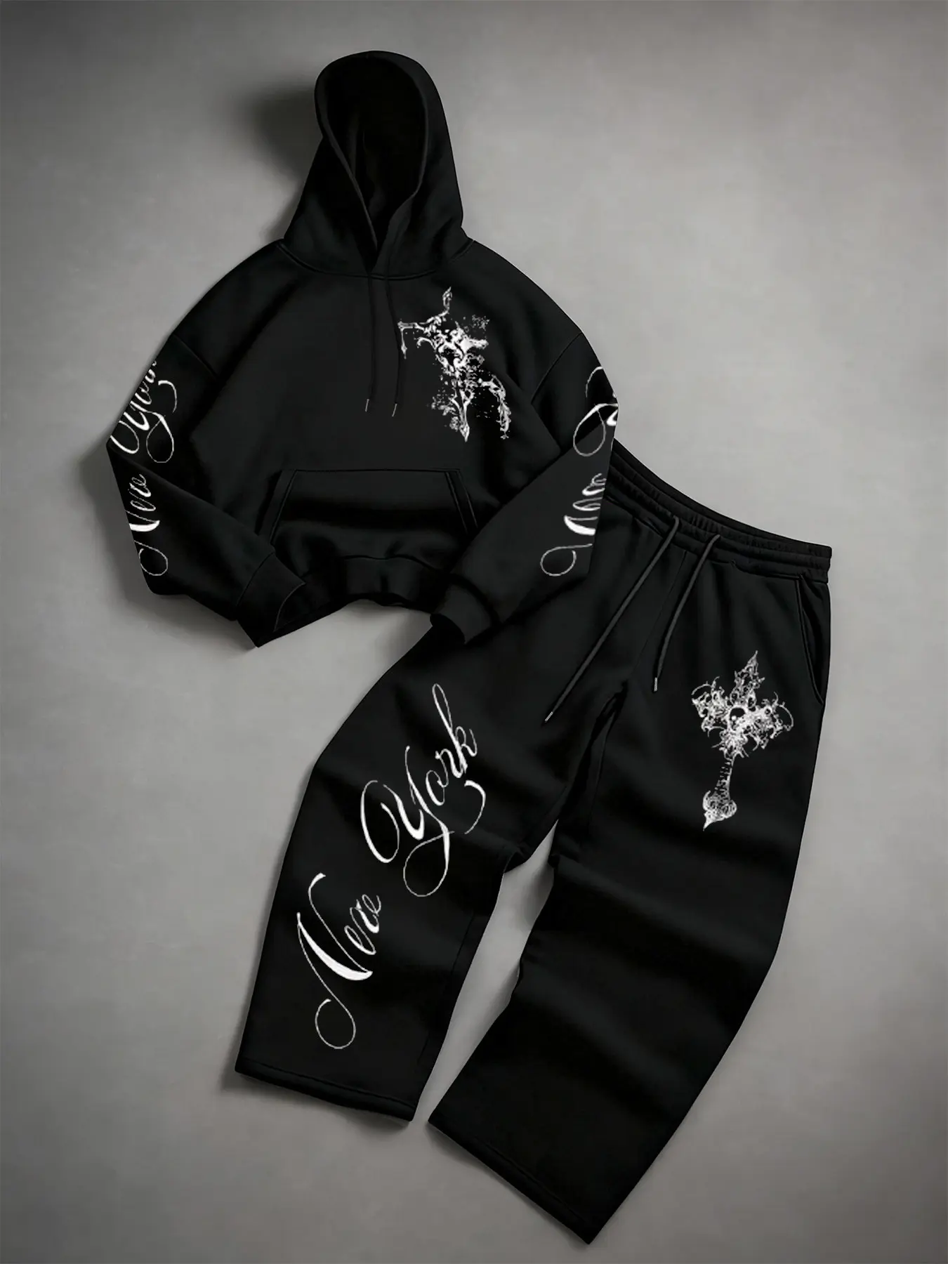 Men's Fitted Hooded Pullover Sweatshirt and Sporty Casual Pants Set, Classic Style with Trendy Print Design, Perfect for Everyday Wear