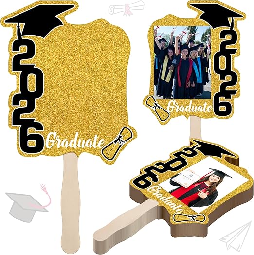 24pcs 2026 Graduation Folding Fans & Photo Frame Props – Handheld Signs for Class Group Photos & Ceremony Stage Layout | Summer Vibes Party Decor, Fits 4 * 6in Photos