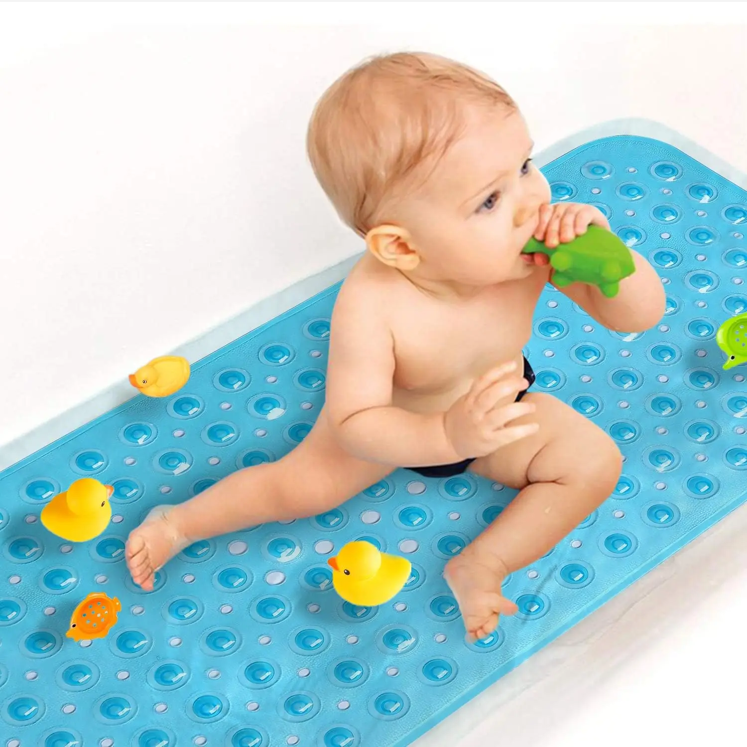 Upgrade  Bath Mat Non Slip Extra Long Bathtub Mat for  40 X 16 Inch -  Bath Tub Mat with 200 Big Suction Cups,Machine Washable Shower Mat,Blue