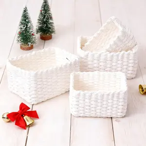 Set of 3 Small Woven Storage Baskets, Recycled Paper Rope Nesting Bins, Cute Decorative Baskets in for Shelves & Gift Giving