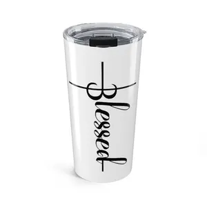 20oz Portable Blessed Script Cross Water Bottle, Vertical Faith Design Drinkware, Water Bottles
