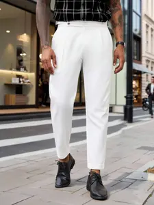 Men's Naples Mid-Waist Suit Pants, Business Casual Office Wear, Casual Workwear, Casual Work Pants, Versatile Slim-Fit Trousers for All Seasons, Plain Pattern, Casual Fitted Bottoms