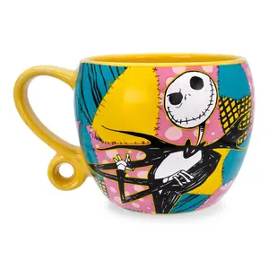 Disney Nightmare Before Christmas Jack and Sally Patchwork Sculpted Ceramic Mug