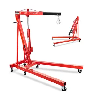 2 Ton Folding Shop Crane, Hydraulic Engine Hoist with 6 Steel Casters, 4400 LBS Heavy Duty Lifting Crane, Adjustable Height Hydraulic Lift for Car Transmission, Boat Motor, Farm Equipment Auto Repair Workshop
