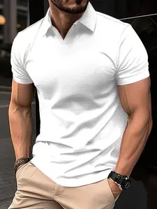 Men's versatile summer polo with a collar, short sleeves, made of waffle fabric, fits snugly without being stuffy. It looks great with any kind of pants and is suitable for casual wear, commuting, and dates.