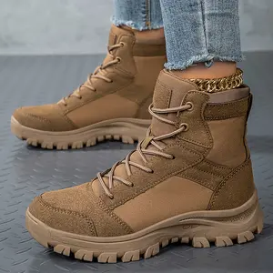 Lightweight Desert Boots Outdoor Work Shoes for Men and Women Round Toe Laces Closure TPR Sole Breathable Fabric All Seasons Hiking Orthotic Footwear